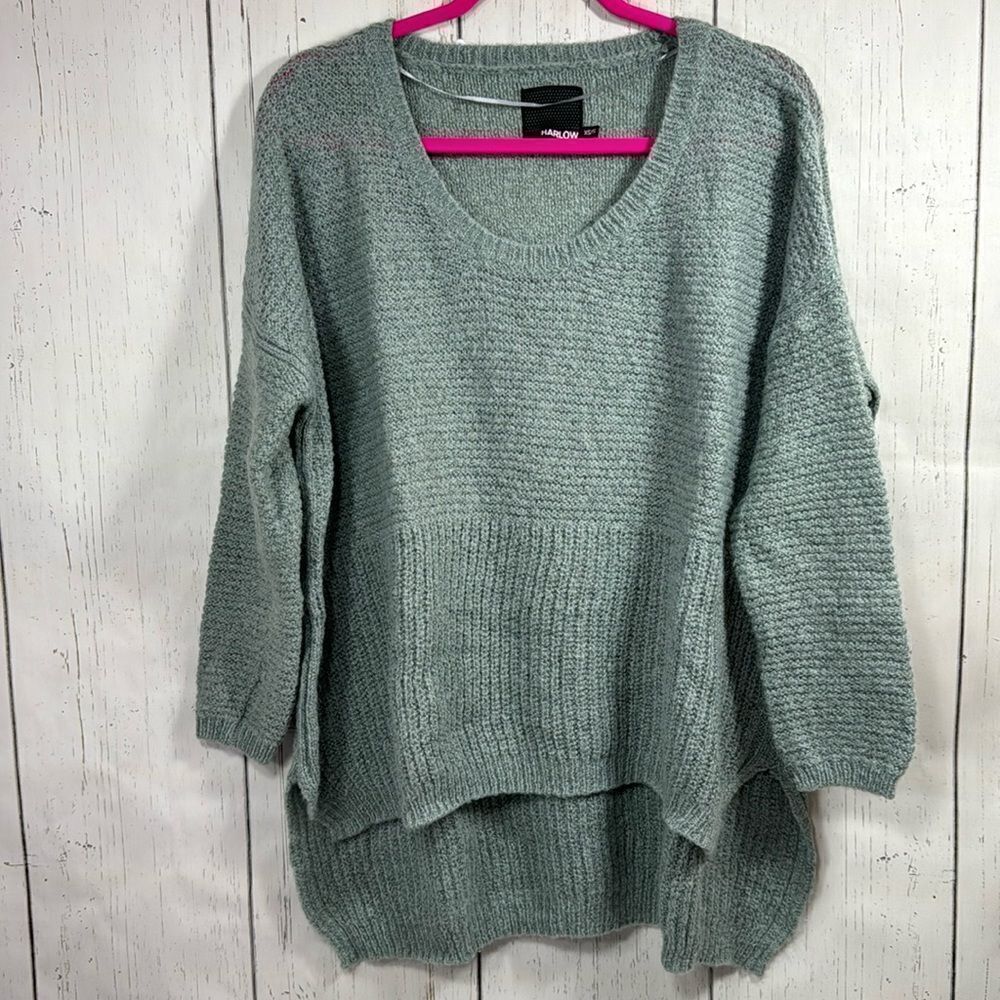 Harlow Sage Green Oversized Knit Sweater Minimalist Cozy Lagenlook Wool Blend